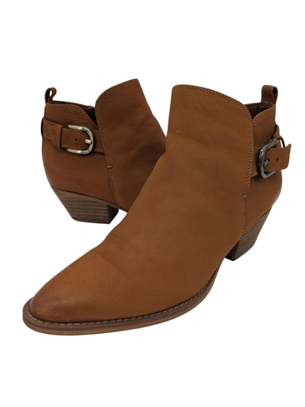 Sam Edelman Leather Ankle Booties Buckle Strap Block Heel Western Cowgirl Size 8